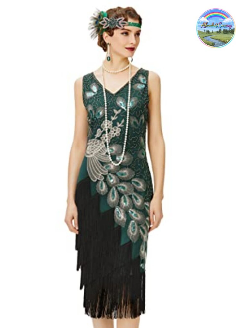 BABEYOND Vintage Peacock Sequin Fringe Flapper Dress Bodycon Midi Prom